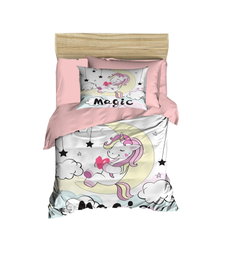 L'essentiel linge de maison Juego de Funda Nórdica Bebé PH129, Microsatina Poliéster y Algodón, Impresión 3D, Rosa y Blanco, 100x150cm